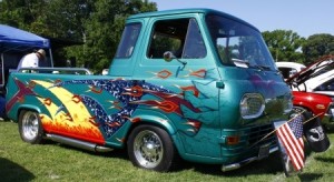 HAMPTON, VA-JUNE 9:A 65 Ford Econoline 87B body at the 3rd annual HCS car show at the Hampton Christian School in Hampton Virginia, 2012 in Hampton Virginia on June 9, 2012.